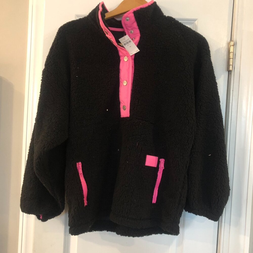Justice Sherpa not Walmart fleece jacket girls black w pink
